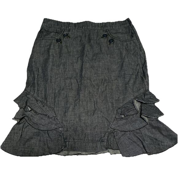 Anthropologie Pilcro & the Letterpress W Denim Knee Peplum Skirt Size 0P Ruffles - Picture 1 of 14